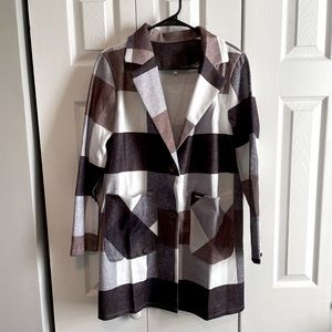 Shacket purple, brown and white